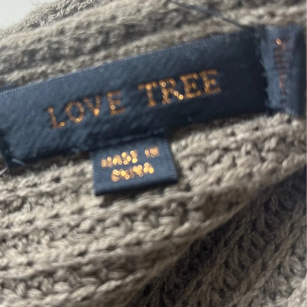 Love Tree Twist Back Sweater Medium Taupe Chunky Knit Boho Open Back V Neck